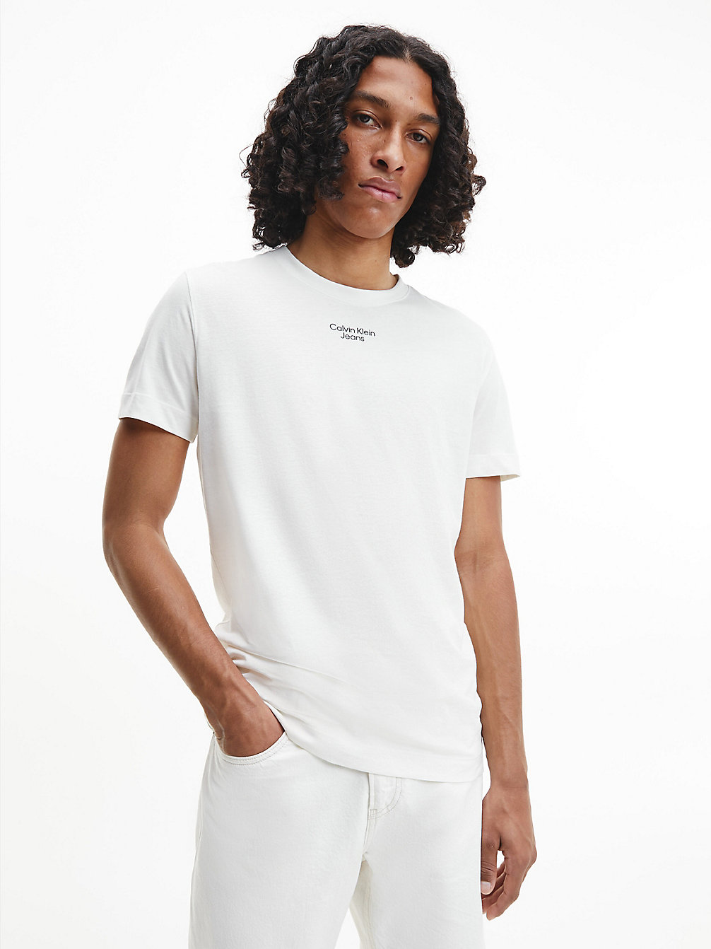 IVORY > Wąski T-Shirt Z Bawełny Organicznej > undefined Mężczyźni - Calvin Klein