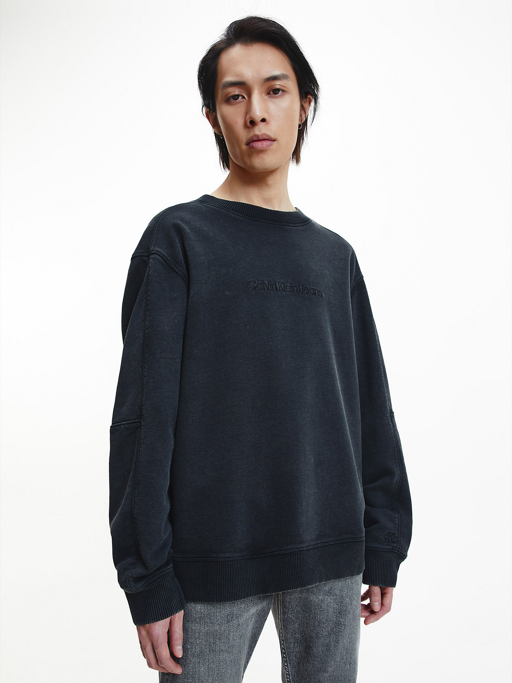 Washed Black Embroidered Logo Sweatshirt undefined men Calvin Klein