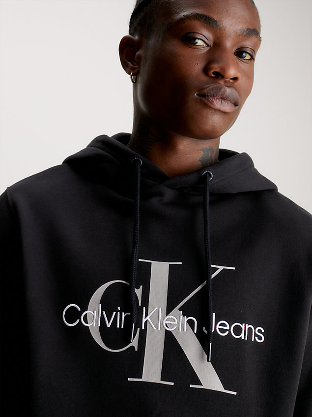 sudadera de algodón con capucha y monograma black de hombre calvin klein jeans