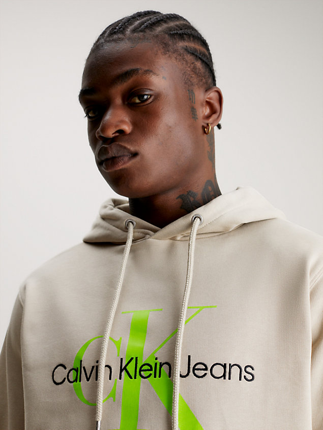 beige cotton monogram hoodie for men calvin klein jeans