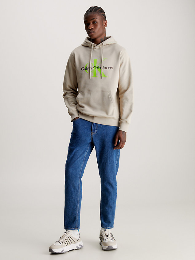sudadera de algodón con capucha y monograma beige de hombre calvin klein jeans