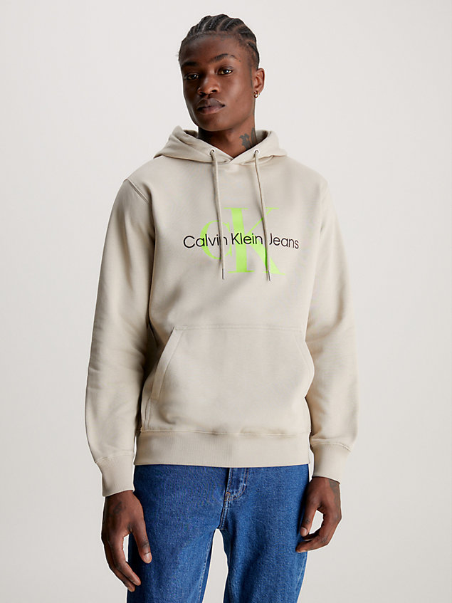 beige cotton monogram hoodie for men calvin klein jeans