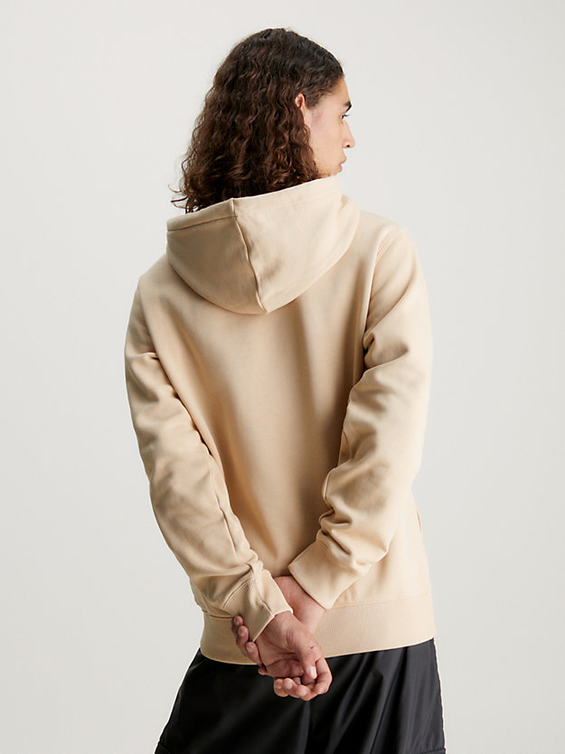 warm sand cotton blend fleece hoodie for men calvin klein jeans