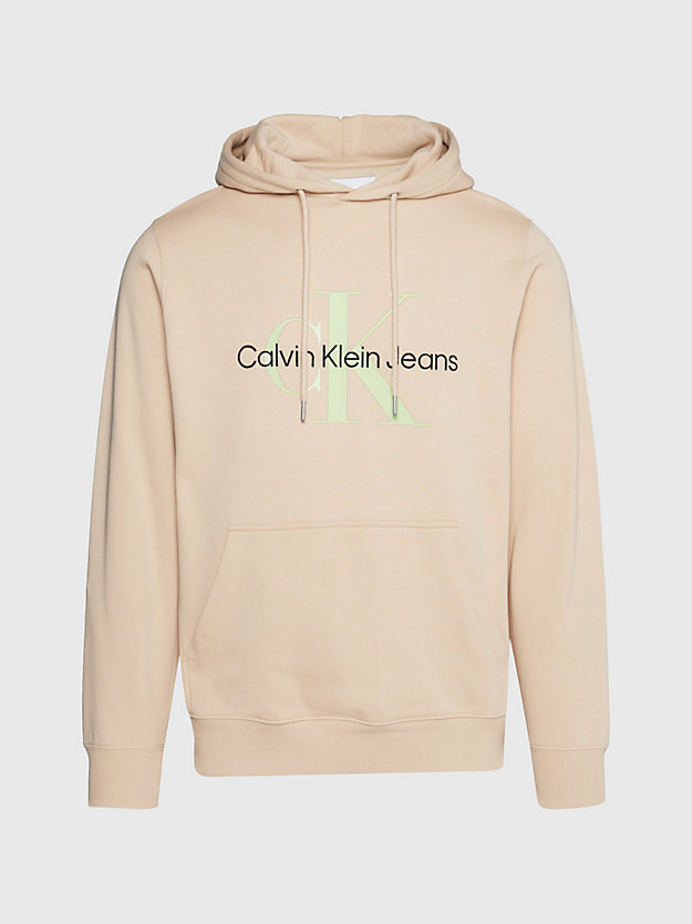 warm sand cotton blend fleece hoodie for men calvin klein jeans