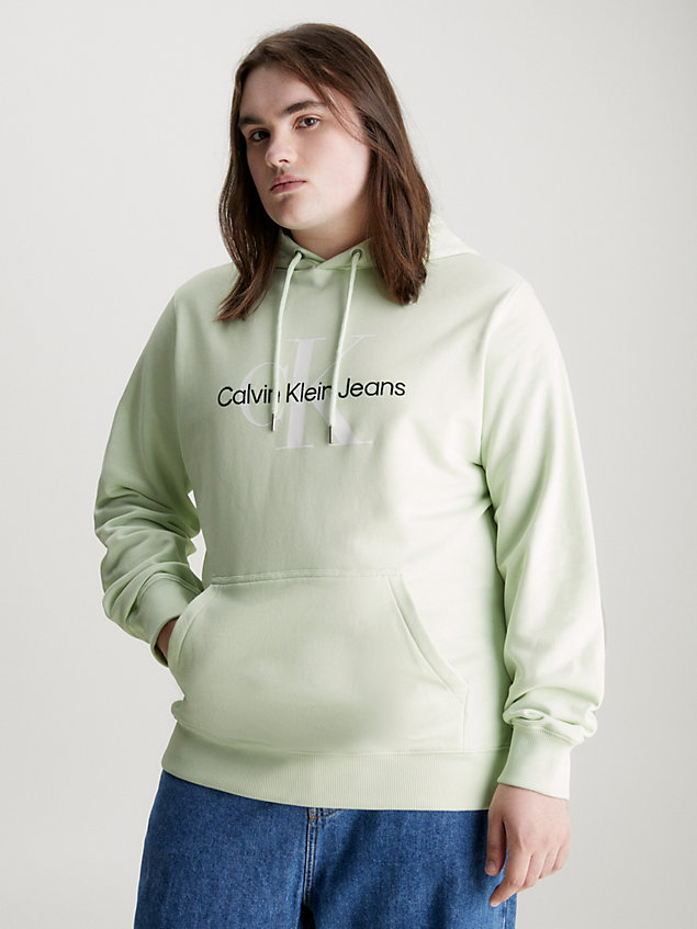 green cotton blend fleece hoodie for men calvin klein jeans