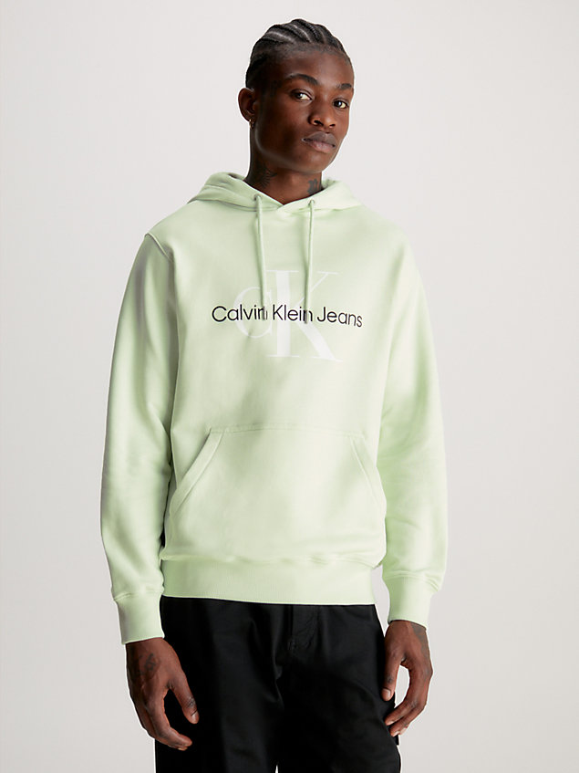 green monogramm-hoodie aus baumwolle für herren - calvin klein jeans
