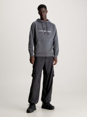 dark grey hoodie aus fleece aus baumwoll-mix für herren - calvin klein jeans