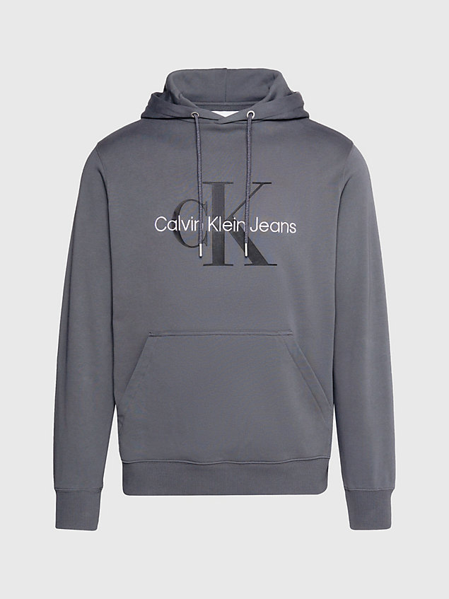 grey fleece-katoenmix hoodie voor heren - calvin klein jeans