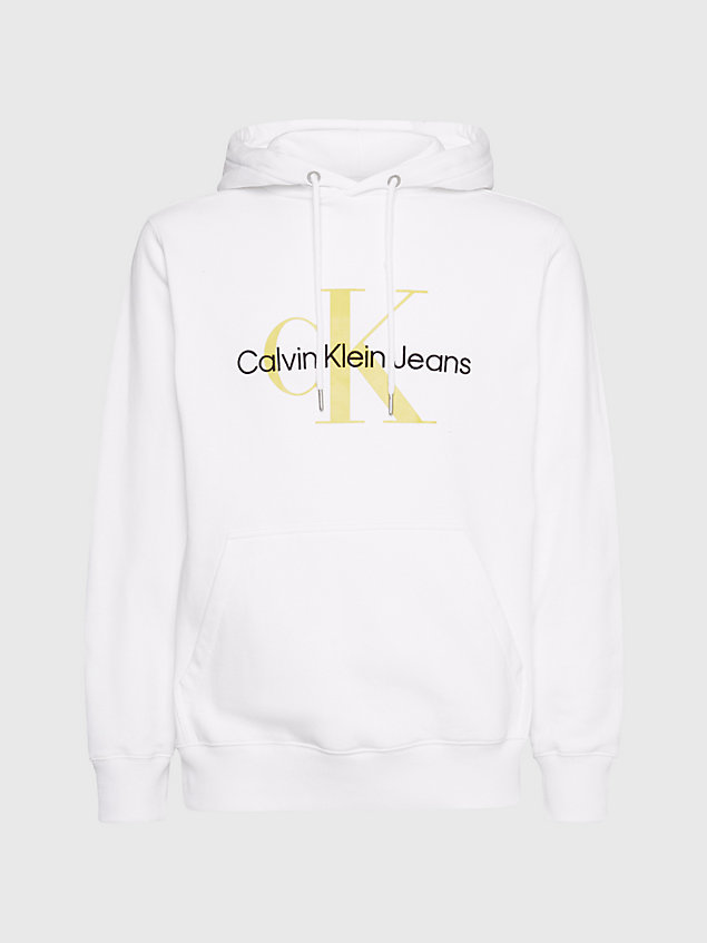 white cotton monogram hoodie for men calvin klein jeans