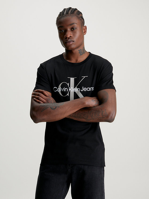 t-shirt slim avec monogramme black pour hommes calvin klein jeans