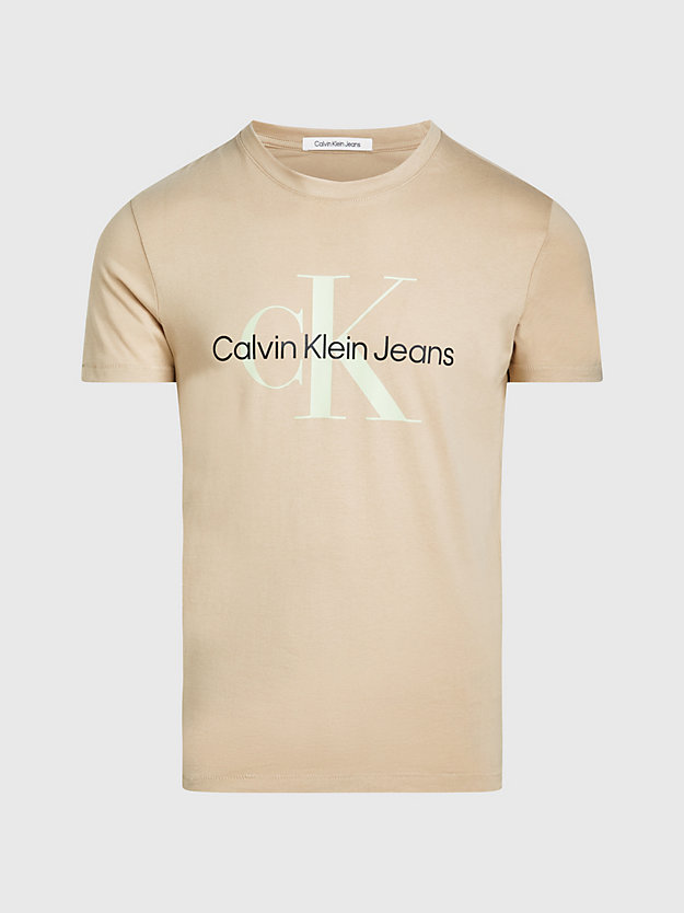 camiseta slim de algodón orgánico con logo warm sand de hombre calvin klein jeans