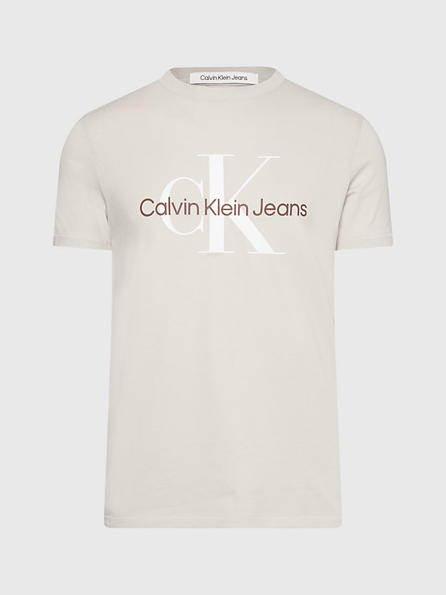 camiseta slim de algodón orgánico con logo beige de hombre calvin klein jeans