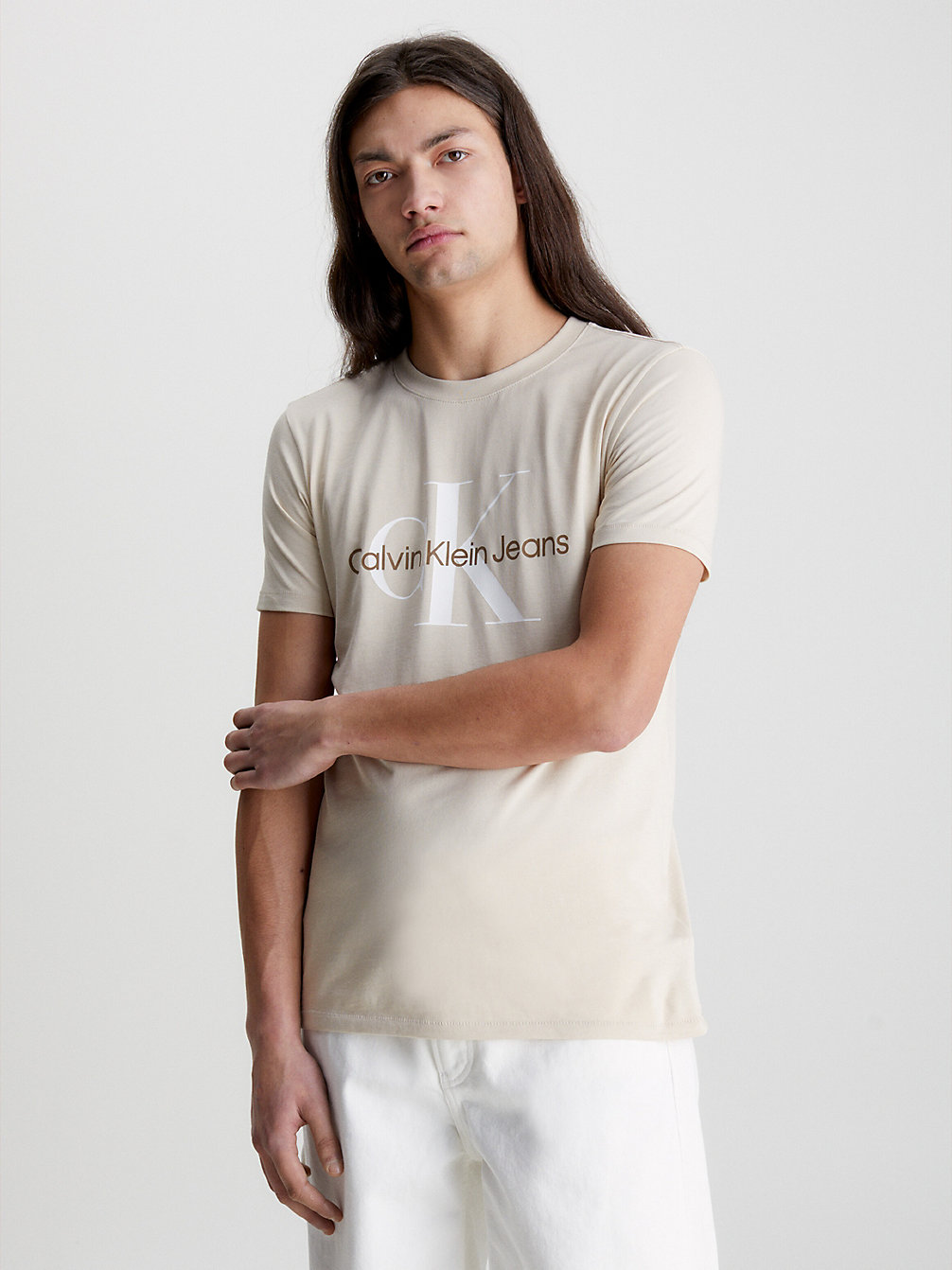 CLASSIC BEIGE T-Shirt Slim Avec Monogramme undefined hommes Calvin Klein