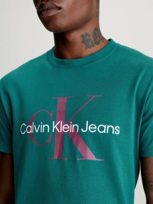 atlantic deep/amaranth schmales logo-t-shirt aus bio-baumwolle für herren - calvin klein jeans