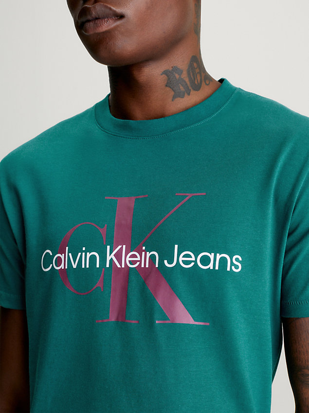 blue wąski t-shirt z logo z bawełny organicznej dla mężczyźni - calvin klein jeans