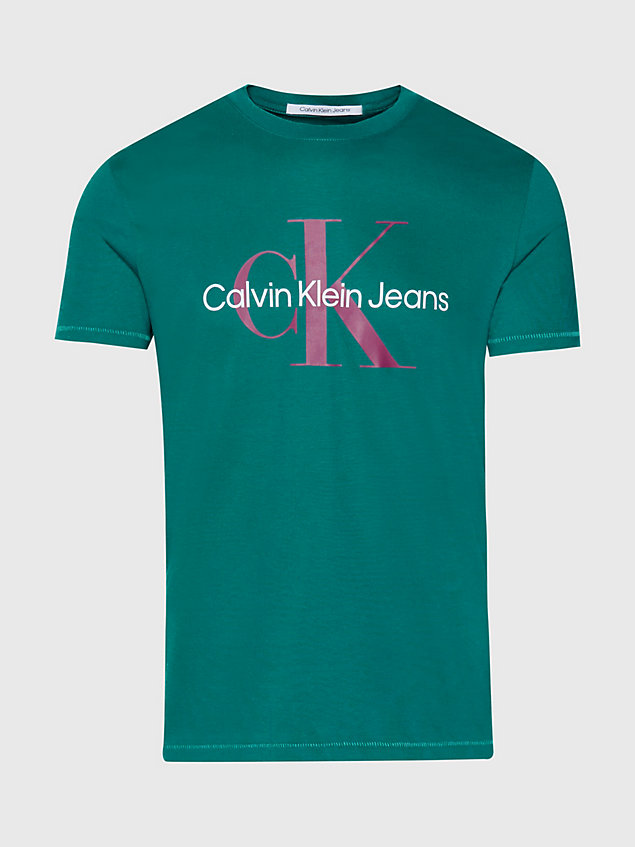 t-shirt slim in cotone biologico con logo blue da uomo calvin klein jeans