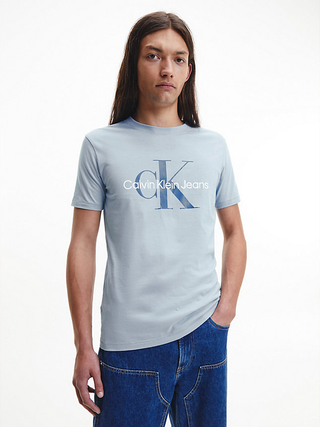 blue schmales logo-t-shirt aus bio-baumwolle für herren - calvin klein jeans
