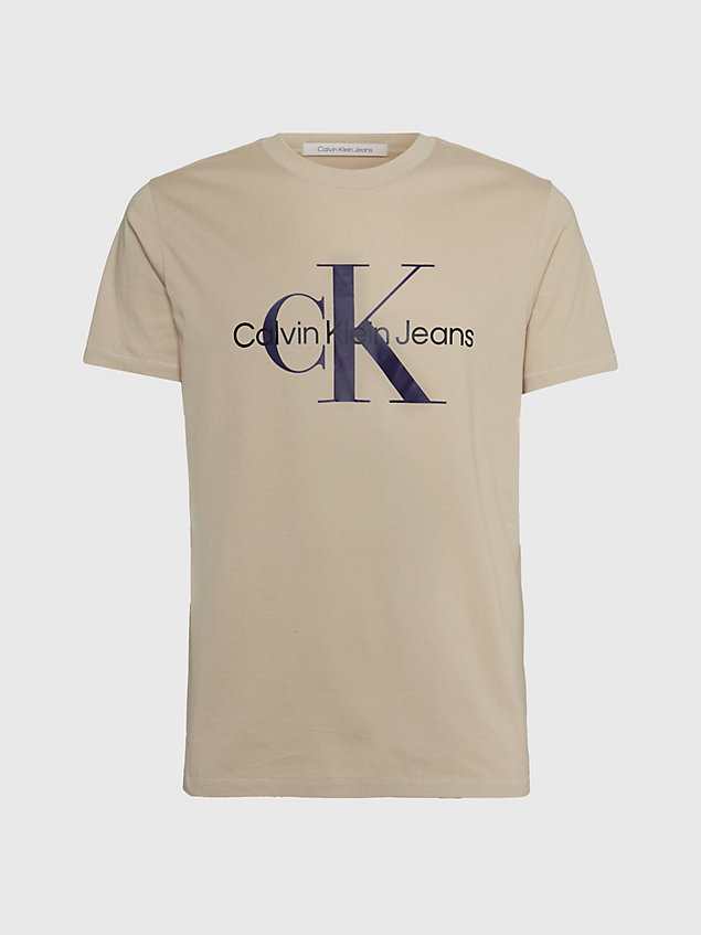 beige slim organic cotton logo t-shirt for men calvin klein jeans