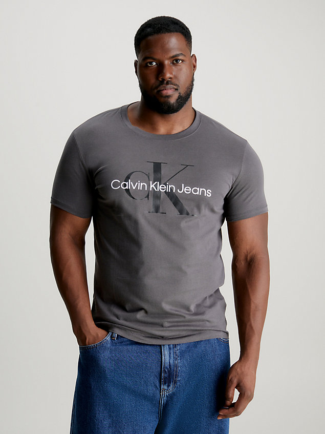 grey slim t-shirt met logo van biologisch katoen voor heren - calvin klein jeans