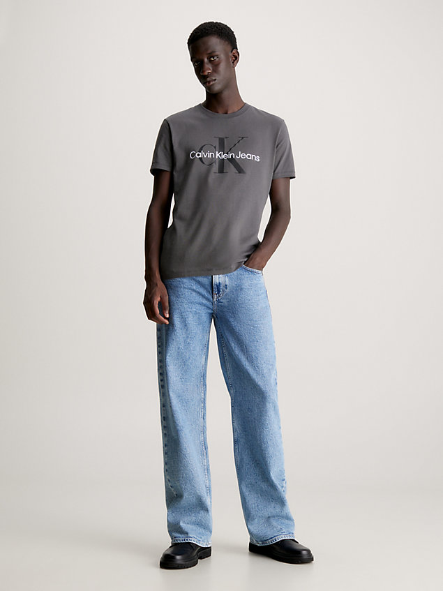 camiseta slim de algodón orgánico con logo grey de hombre calvin klein jeans