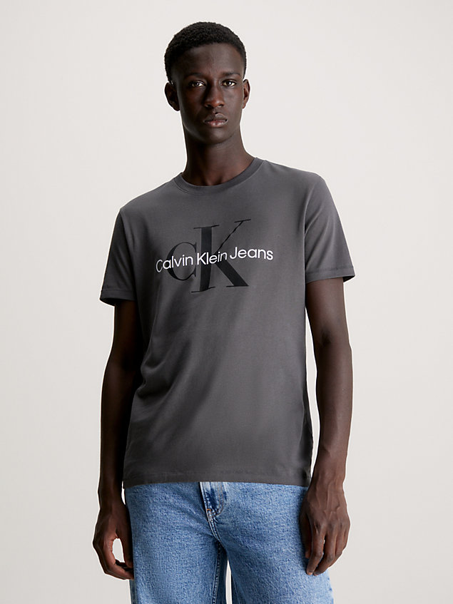 grey wąski t-shirt z logo z bawełny organicznej dla mężczyźni - calvin klein jeans