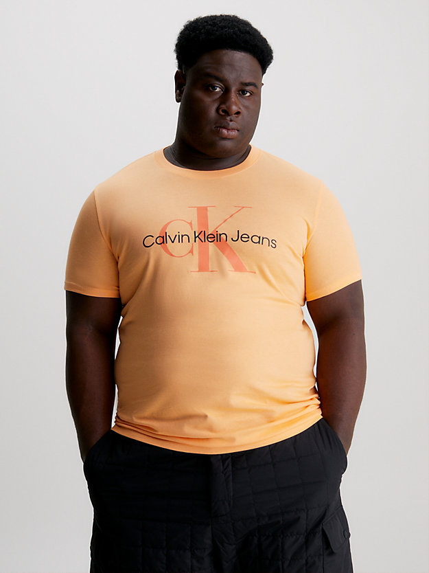 crushed orange slim organic cotton logo t-shirt for men calvin klein jeans