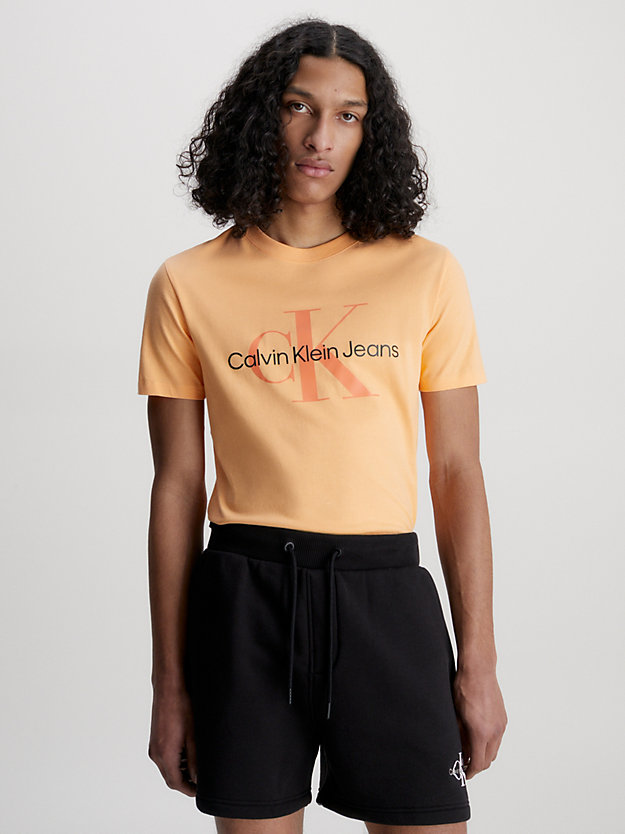 crushed orange slim organic cotton logo t-shirt for men calvin klein jeans