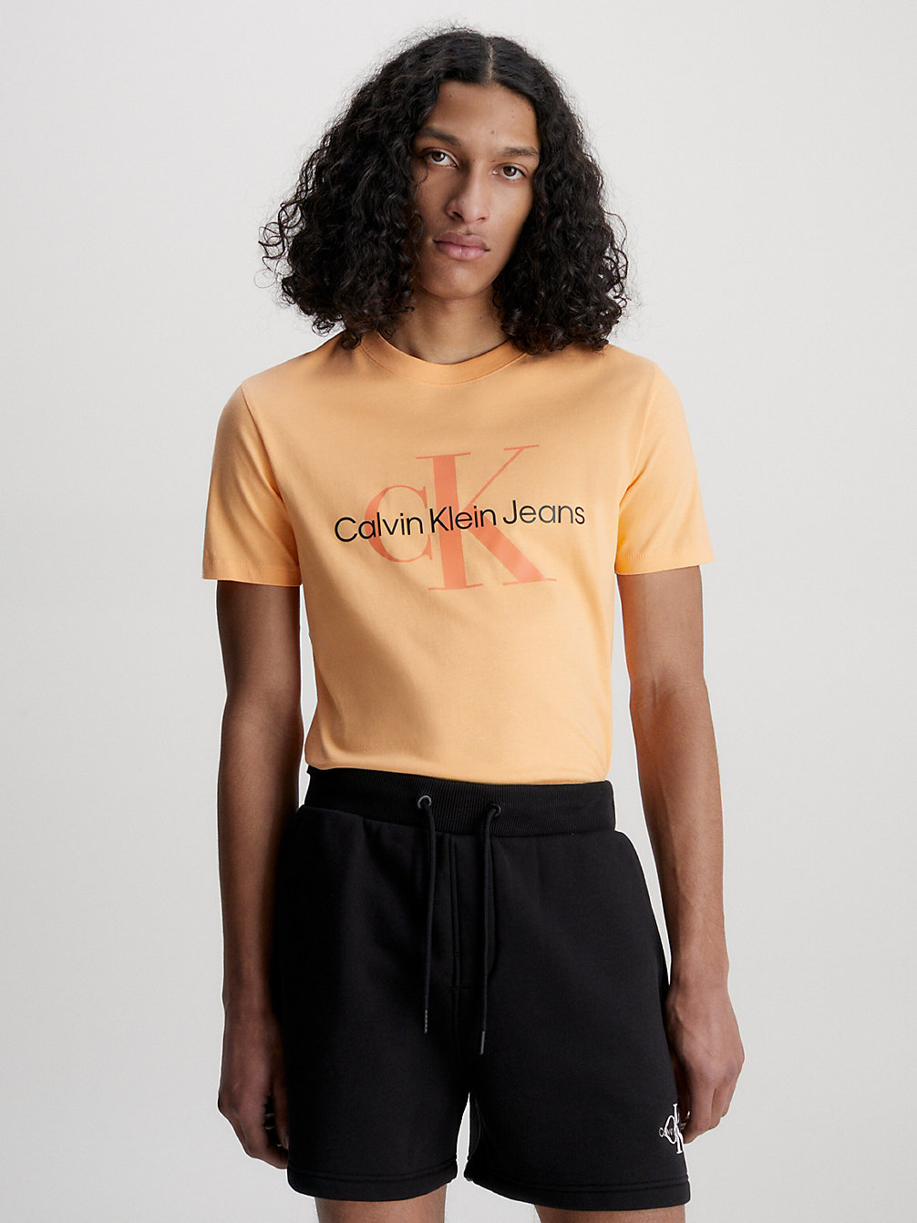 CRUSHED ORANGE T-Shirt Slim En Coton Bio Avec Logo undefined hommes Calvin Klein