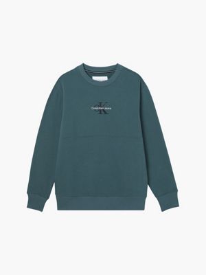 DARK SEAWEED Organic Cotton Monogram Sweatshirt for men CALVIN KLEIN JEANS