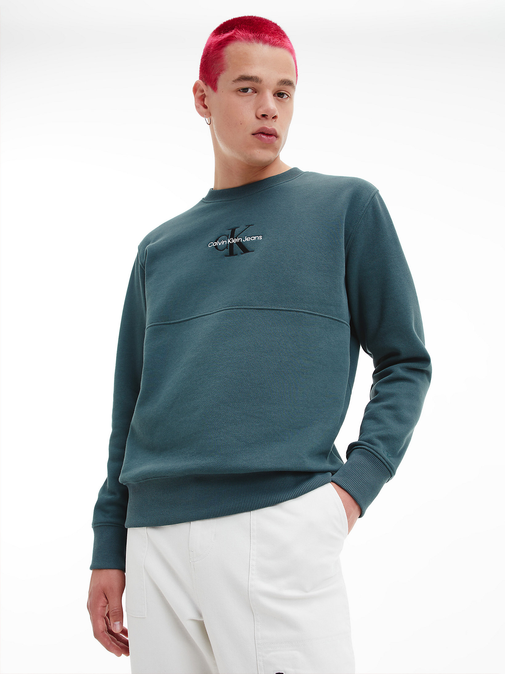 Dark Seaweed Organic Cotton Monogram Sweatshirt undefined men Calvin Klein