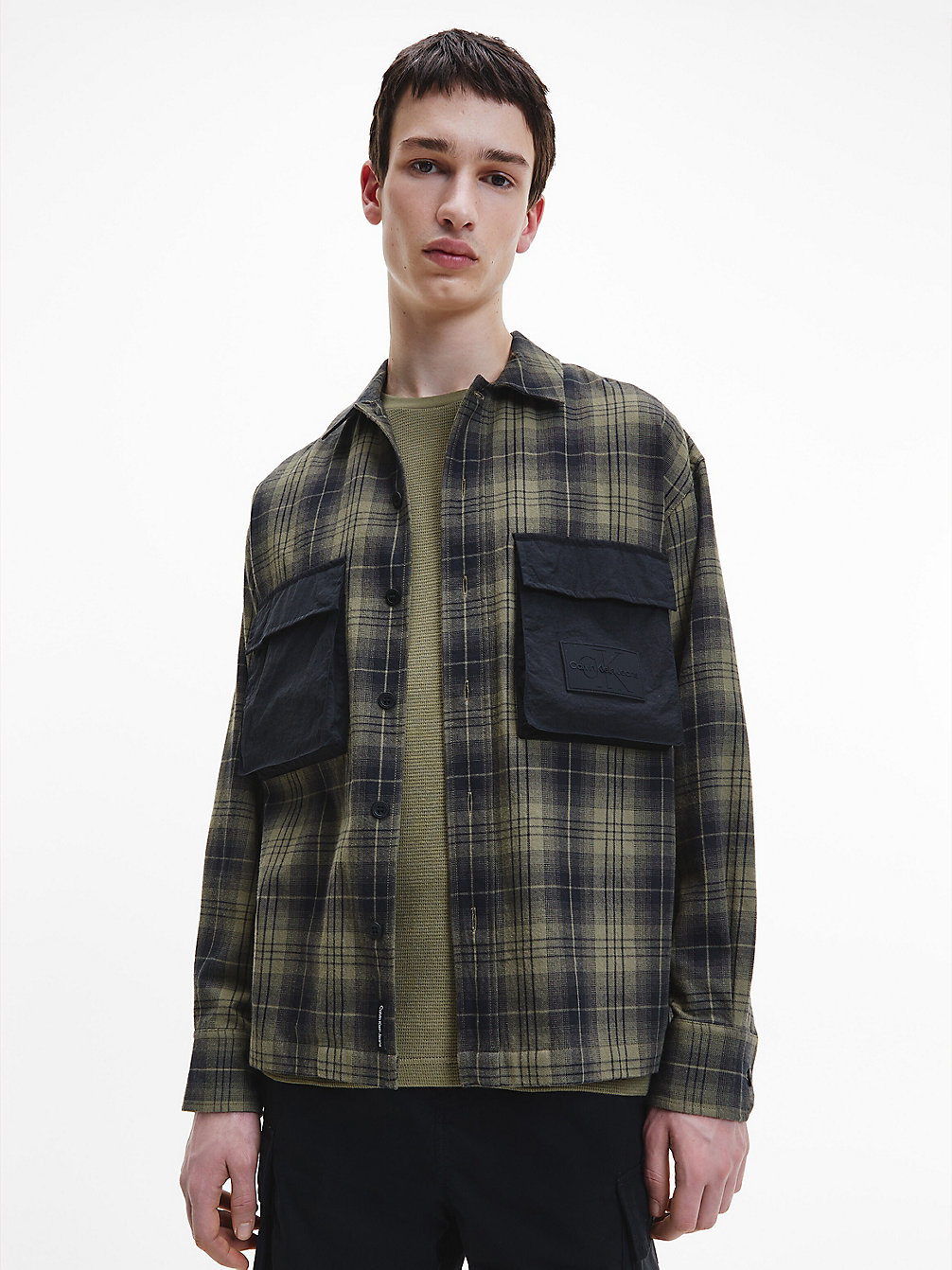 BURNT OLIVE/CK BLACK Relaxed Cotton Twill Check Shirt undefined men Calvin Klein