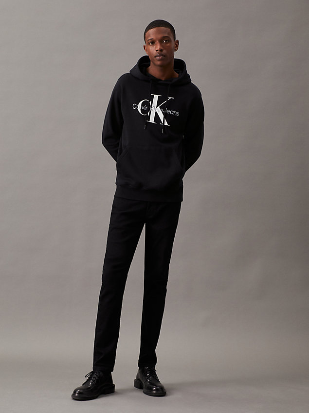 black bluza z kapturem i monogramem dla mężczyźni - calvin klein jeans