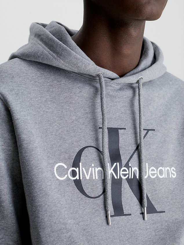 felpa con cappuccio monogram grey da uomo calvin klein jeans