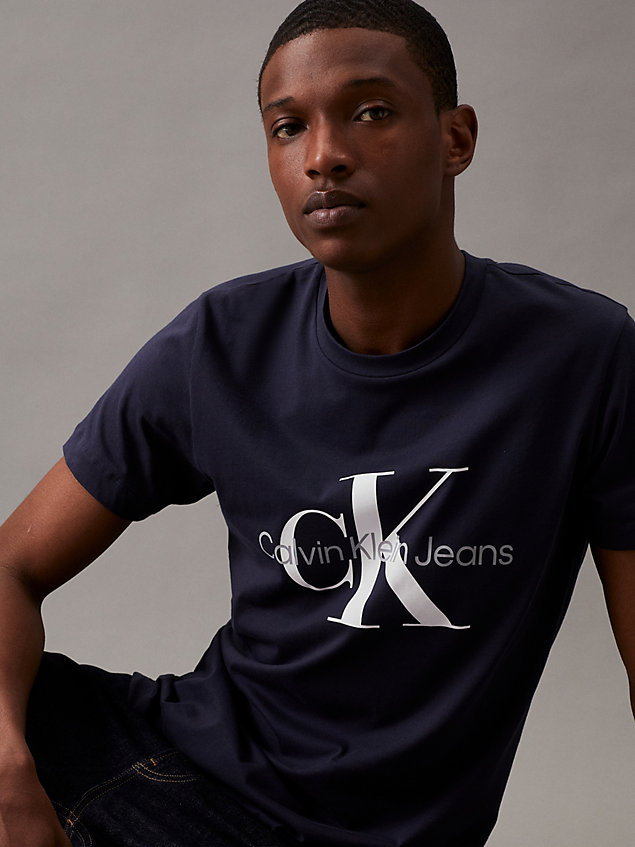 t-shirt slim avec monogramme blue pour hommes calvin klein jeans