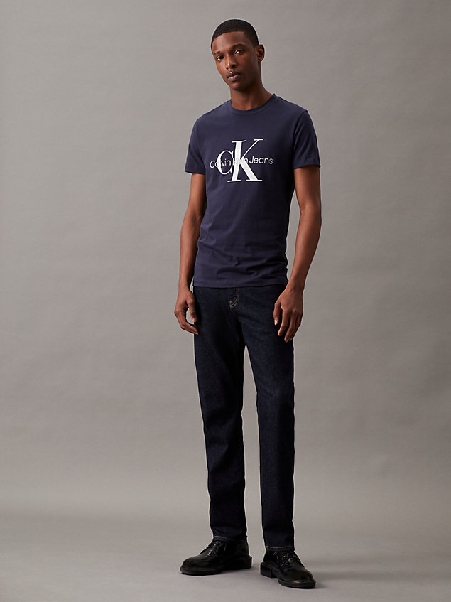 t-shirt con monogramma slim blue da uomo calvin klein jeans
