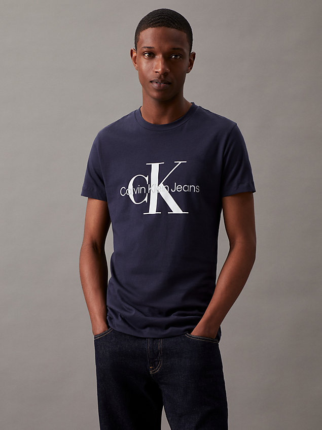 t-shirt con monogramma slim blue da uomo calvin klein jeans