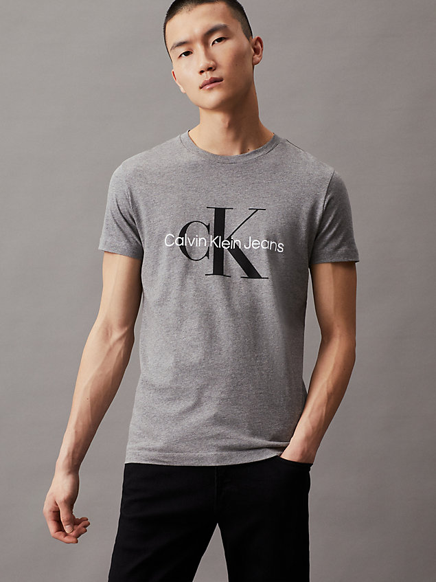 t-shirt con monogramma slim grey da uomini calvin klein jeans