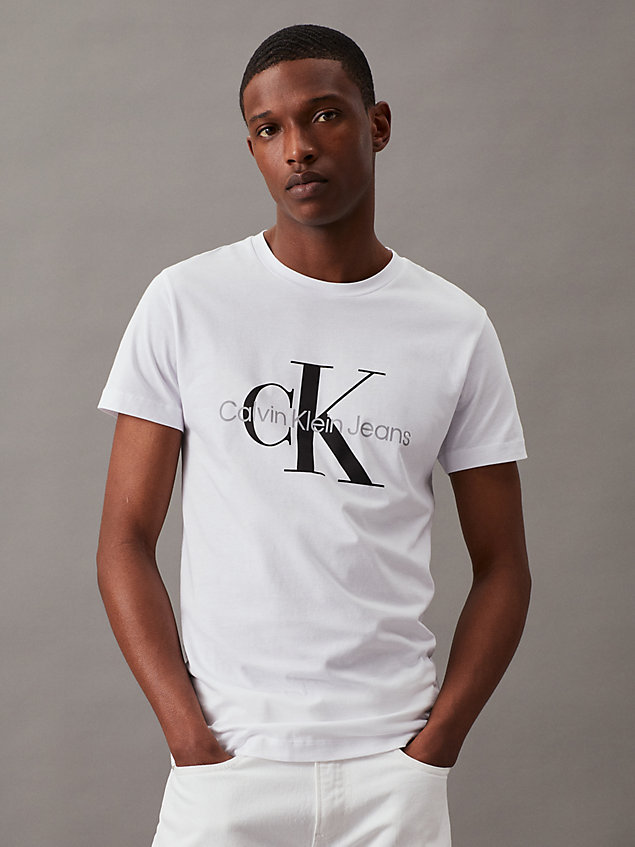 white wąski t-shirt z monogramem dla mężczyźni - calvin klein jeans