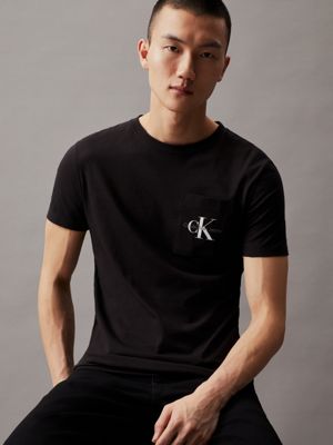 Klein® J30J320936BEH Monogramm T-Shirt der Tasche auf mit Calvin | Schmales
