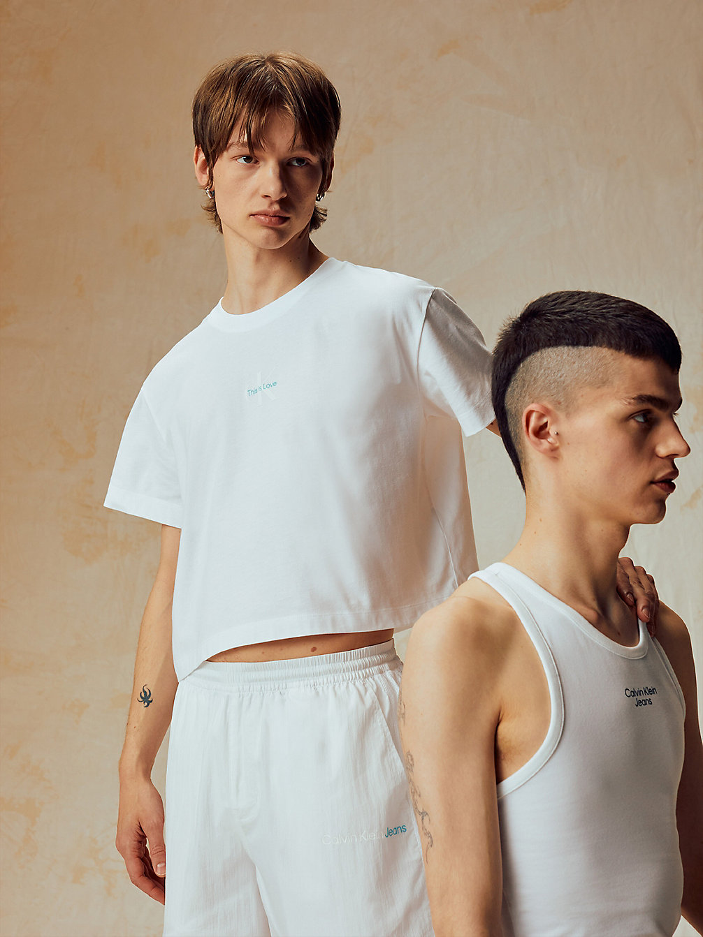 BRIGHT WHITE Cropped Logo T-Shirt - Pride undefined men Calvin Klein