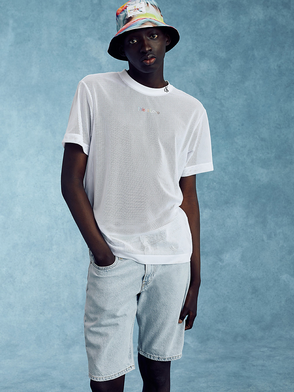 T-Shirt In Rete Taglio Relaxed - Pride > BRIGHT WHITE > undefined uomo > Calvin Klein