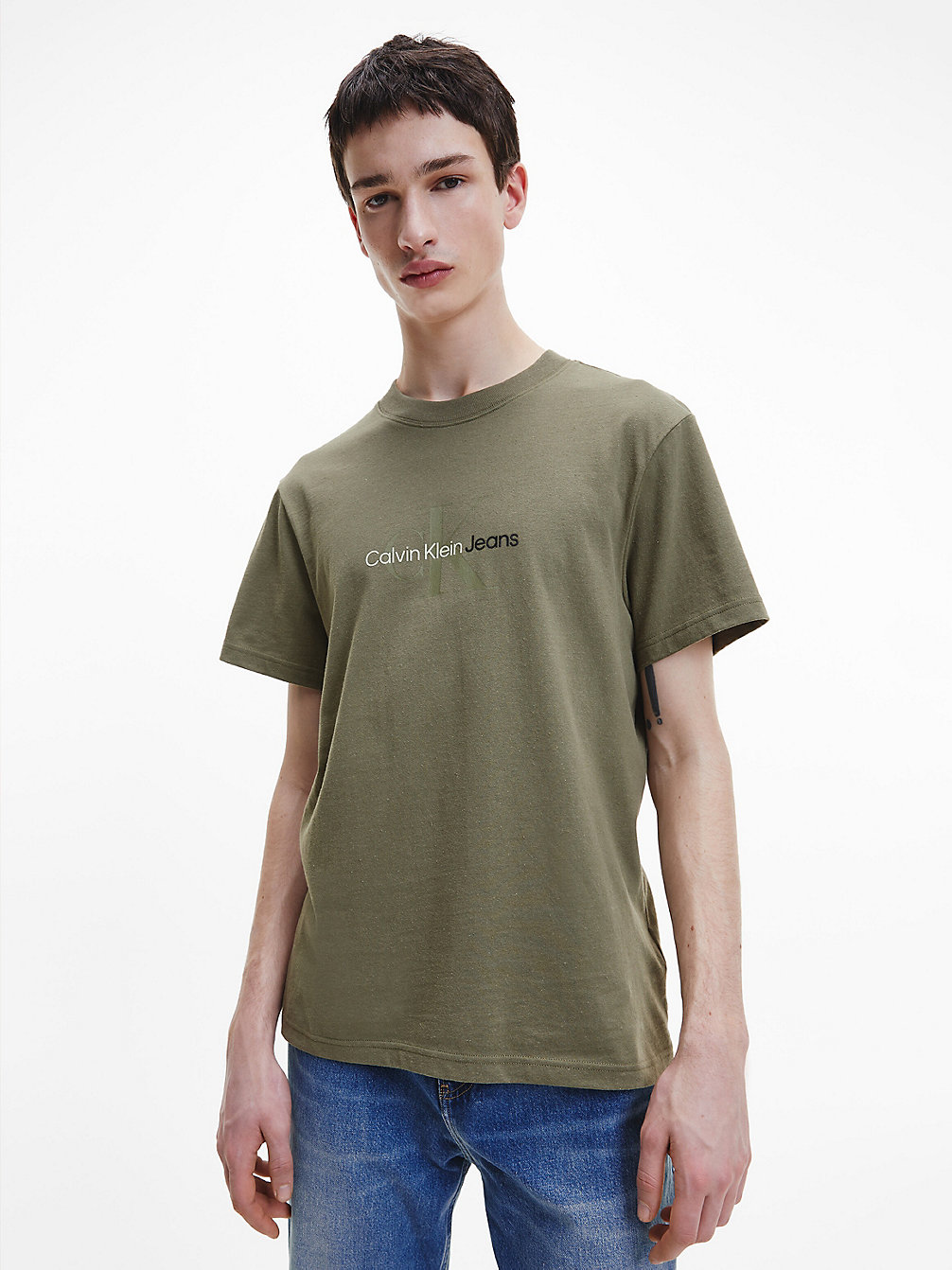 BURNT OLIVE Recycled Cotton Logo T-Shirt undefined men Calvin Klein