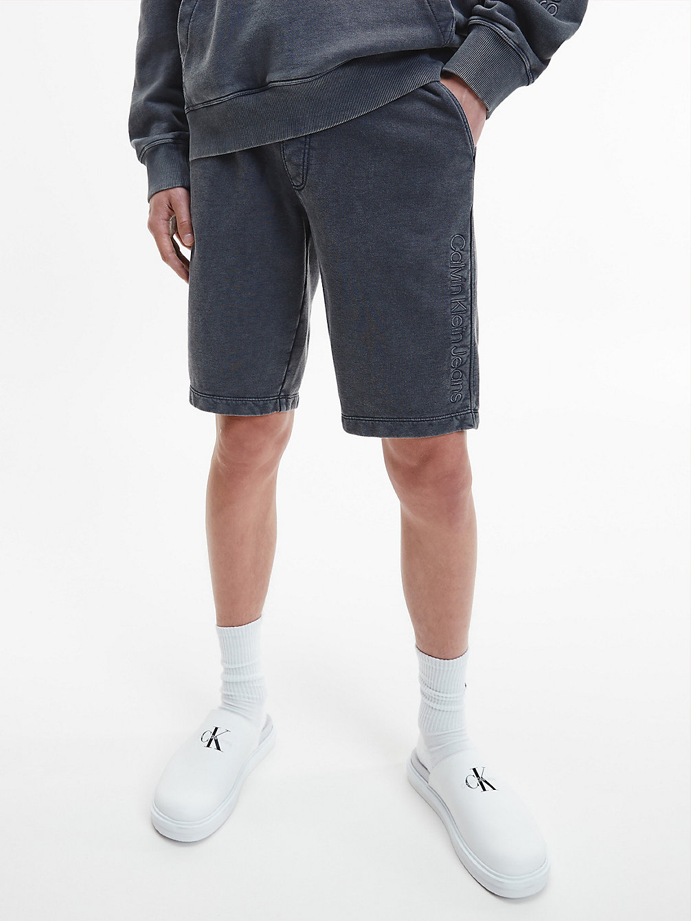 WASHED BLACK Cotton Terry Jogger Shorts undefined men Calvin Klein