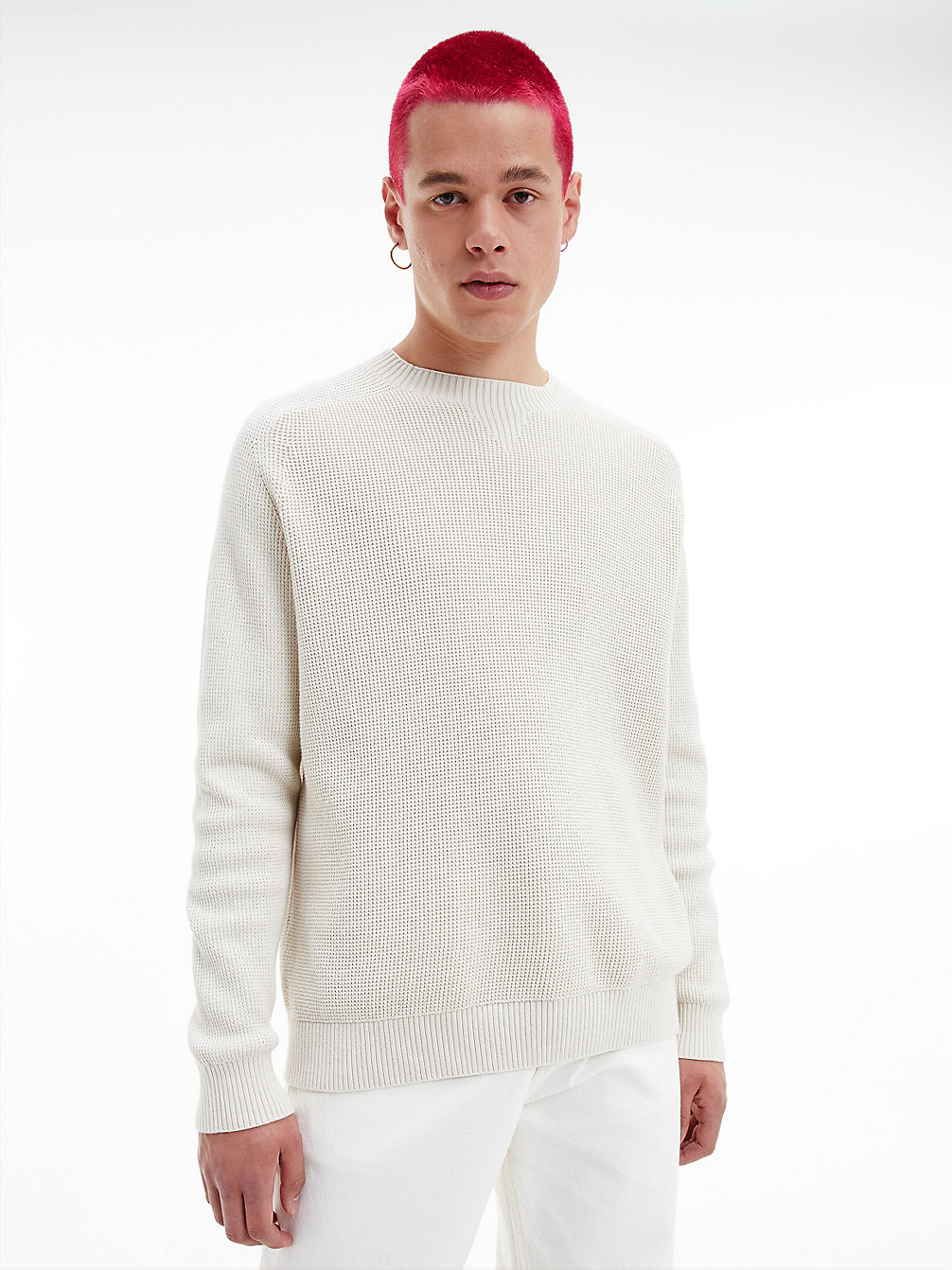 EGGSHELL > Sweter Z Naszywką Z Czesanej Bawełny > undefined Mężczyźni - Calvin Klein