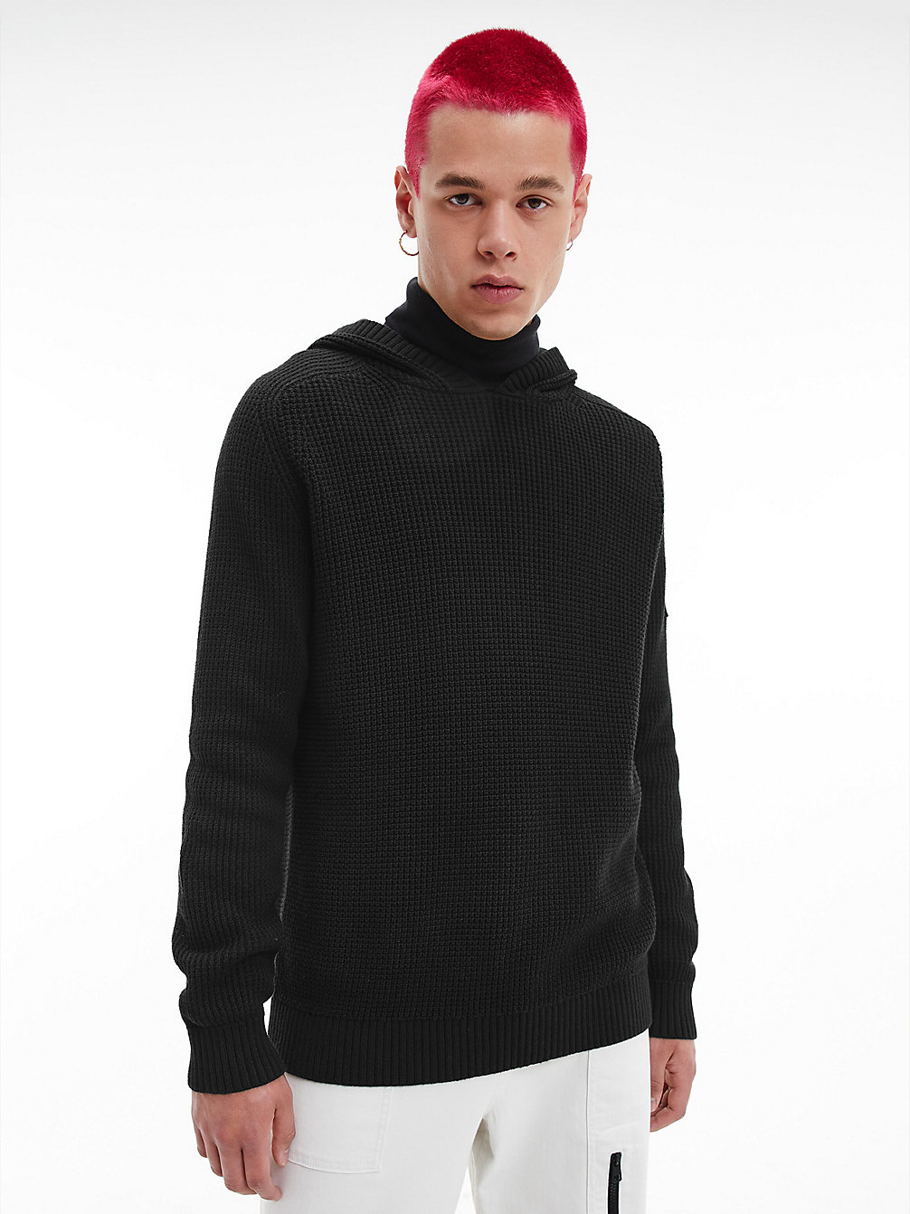 CK BLACK > Sweter Z Czesanej Bawełny Z Kapturem > undefined Mężczyźni - Calvin Klein