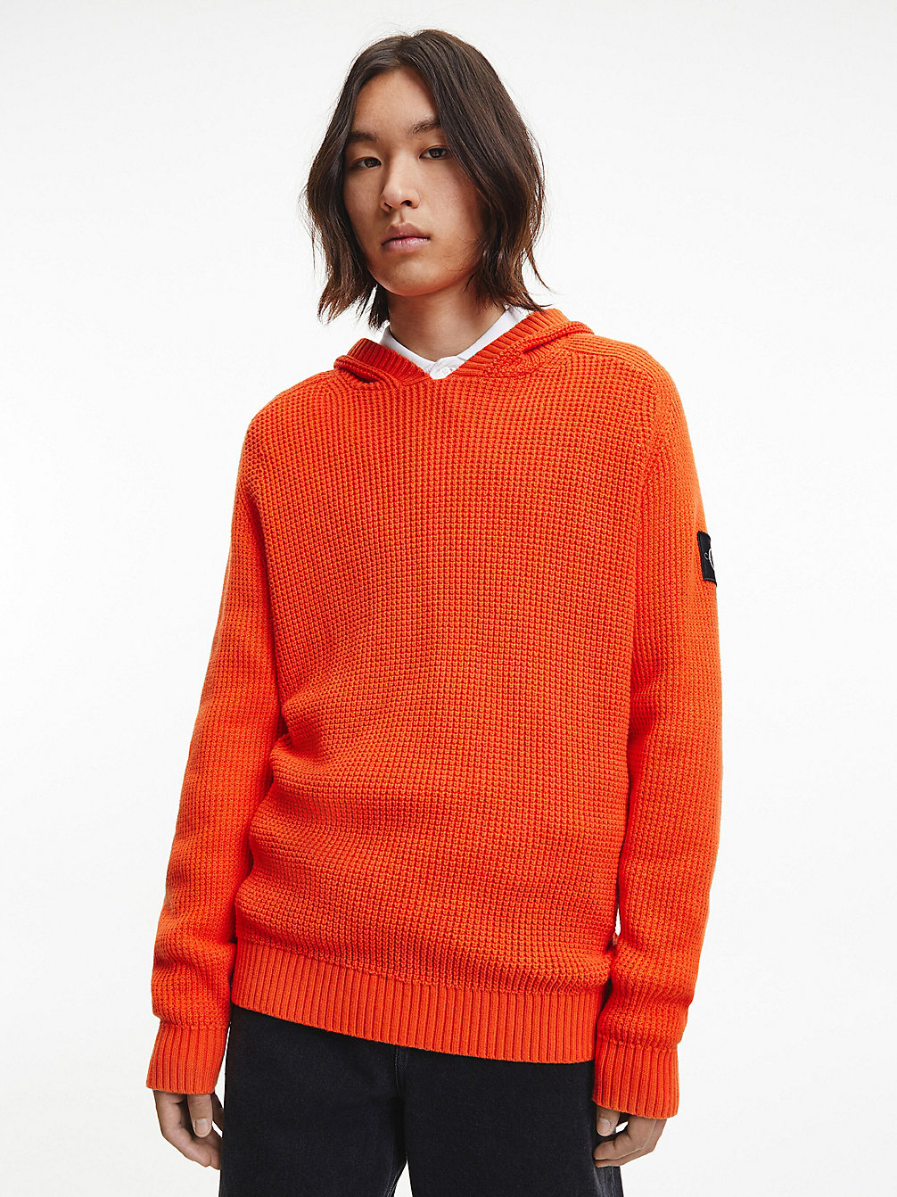 CORAL ORANGE > Sweter Z Czesanej Bawełny Z Kapturem > undefined Mężczyźni - Calvin Klein