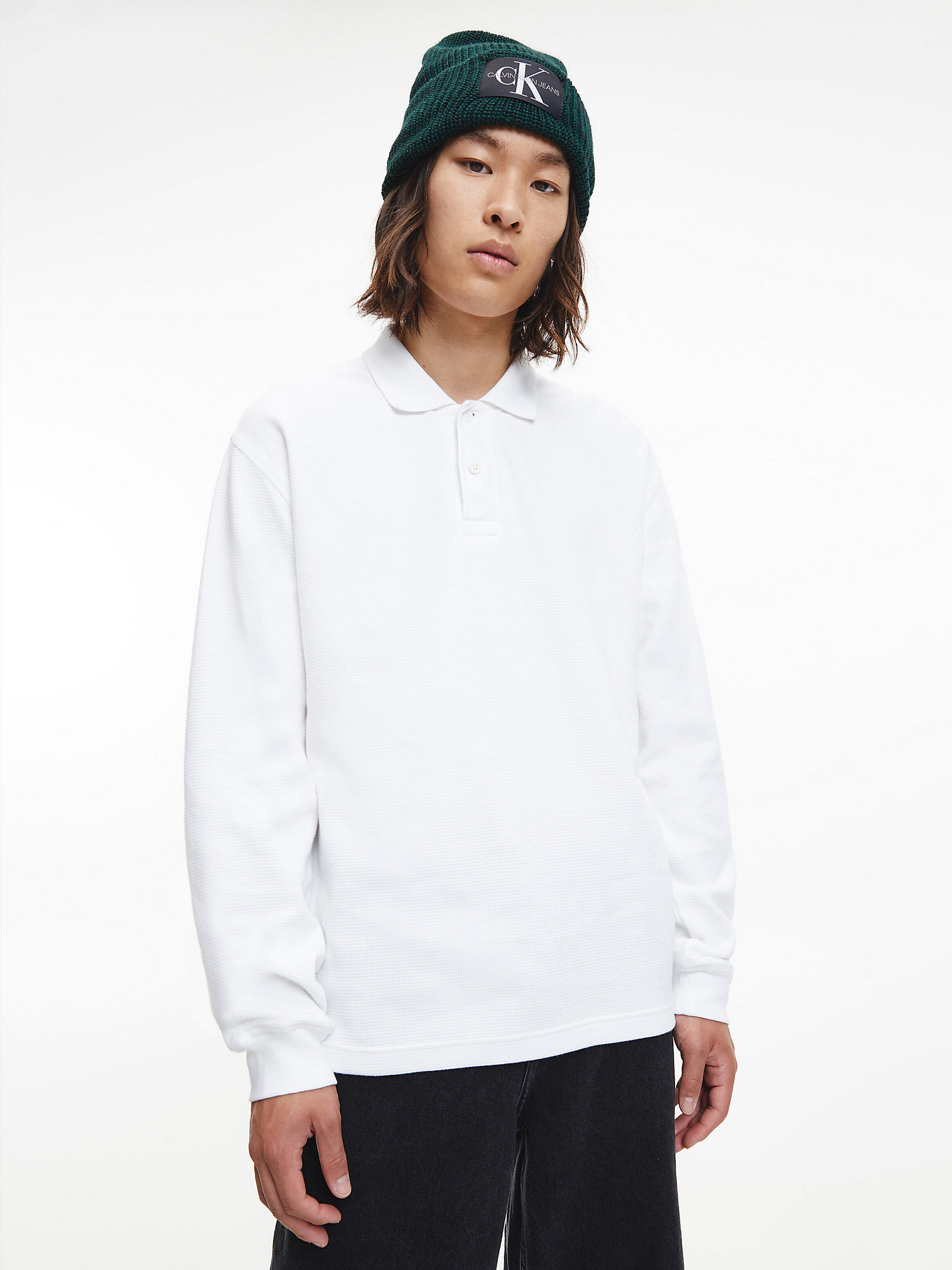 Bright White Relaxed Long Sleeve Polo Shirt undefined men Calvin Klein