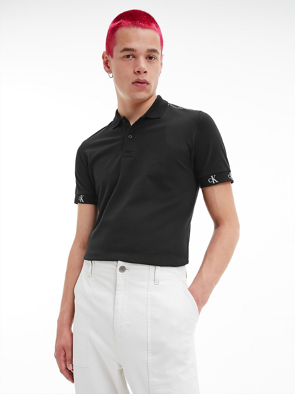 CK BLACK Slim Logo Cuff Polo Shirt undefined men Calvin Klein