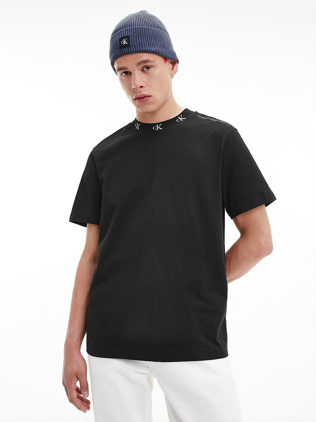 CK BLACK T-Shirt En Coton Bio Avec Logo Au Col undefined hommes Calvin Klein