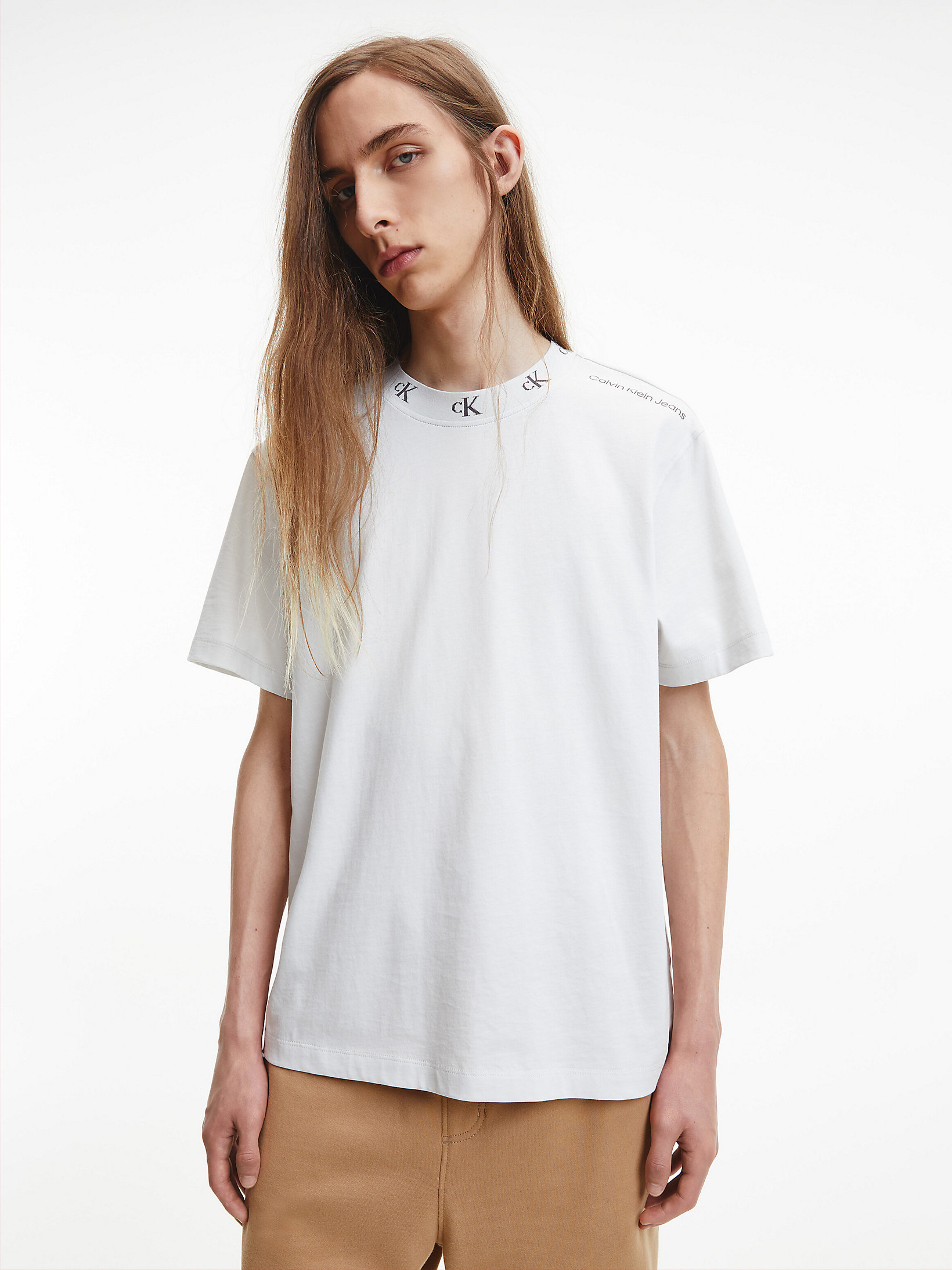 Cirrus Grey Organic Cotton Logo Collar T-Shirt undefined men Calvin Klein